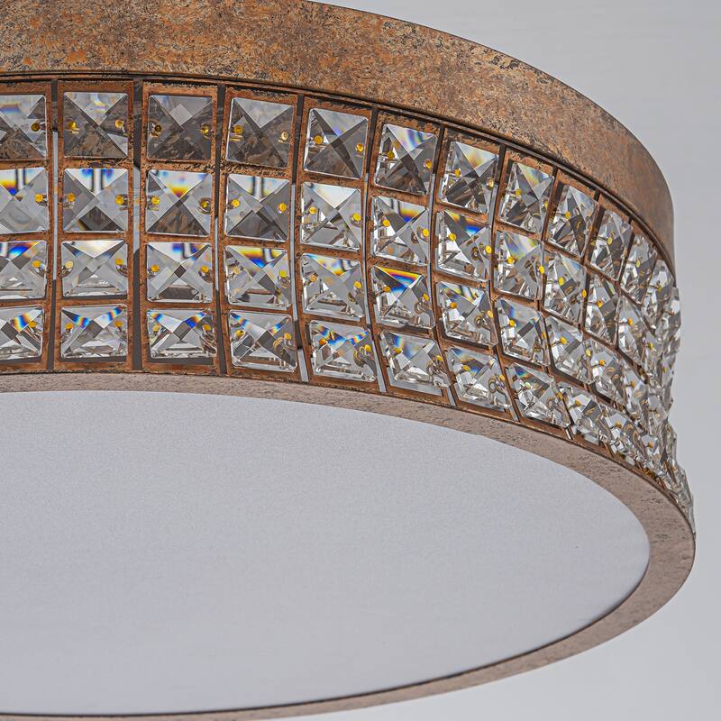 Retro French 38.6" W Antique Brass Linear Rectangle Crystal LED Flush Mount Ceiling Light