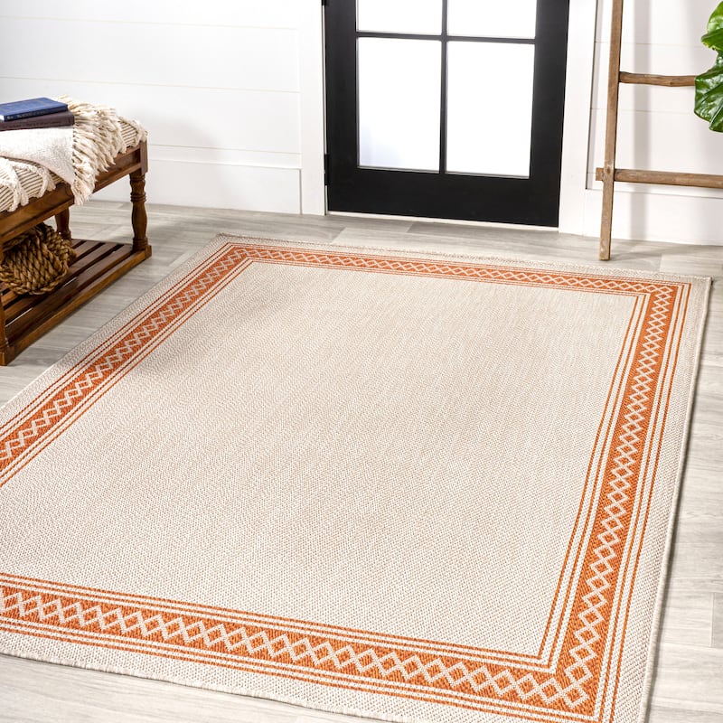 JONATHAN Y Havana Classic Diamond Border Indoor/Outdoor Area Rug - 3 X 5 - Cream/Orange