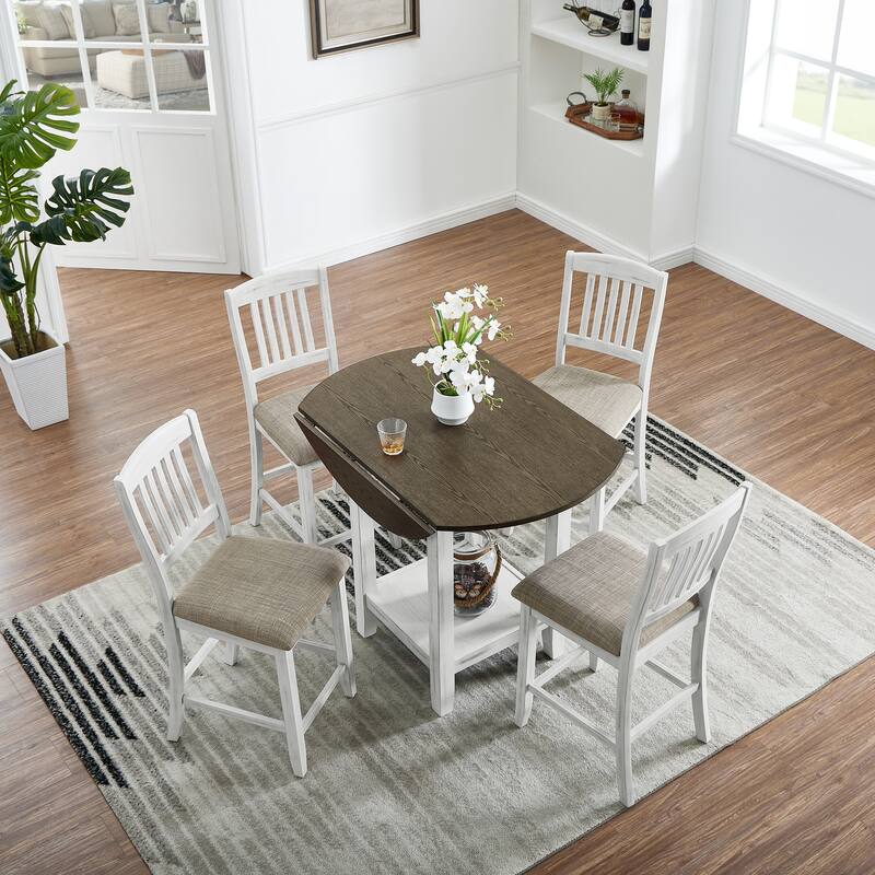 Foldable Drop Leaf Coffee Table Reception Table, Rustic Dining Table & Chairs with Upholstered Seat Chairs
