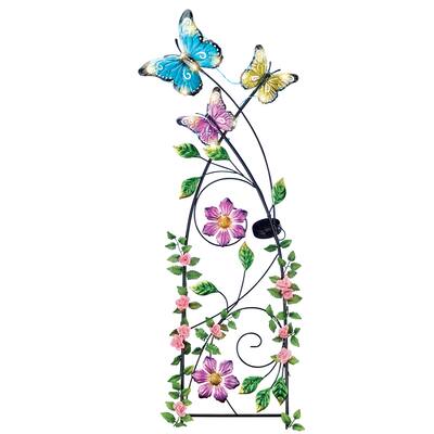 Solar Powered Colorful Floral Butterflies Trellis - 12.75 x 35.75 x 4