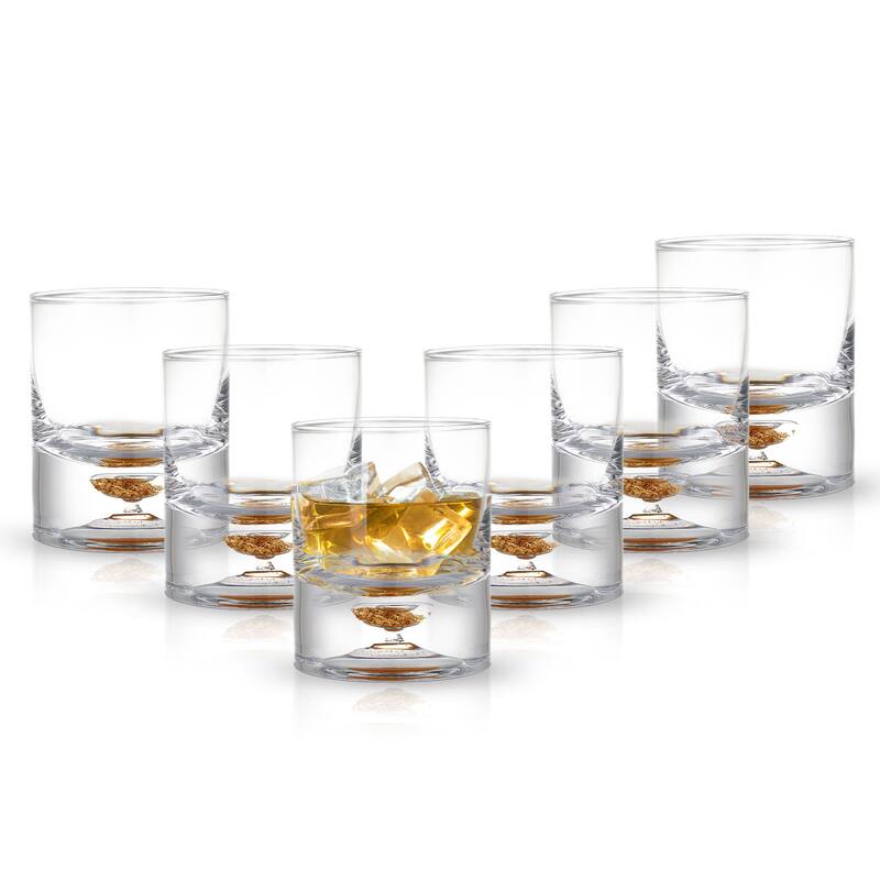 Berkware Lowball Whiskey Glasses with Unique Embedded Gold Flake Design - Set of 6