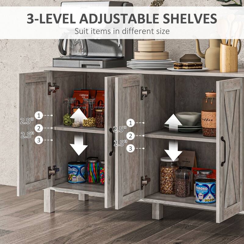 Sideboard Buffet Cabinet with 4 Barn Doors and 2 Adjustable Shelves