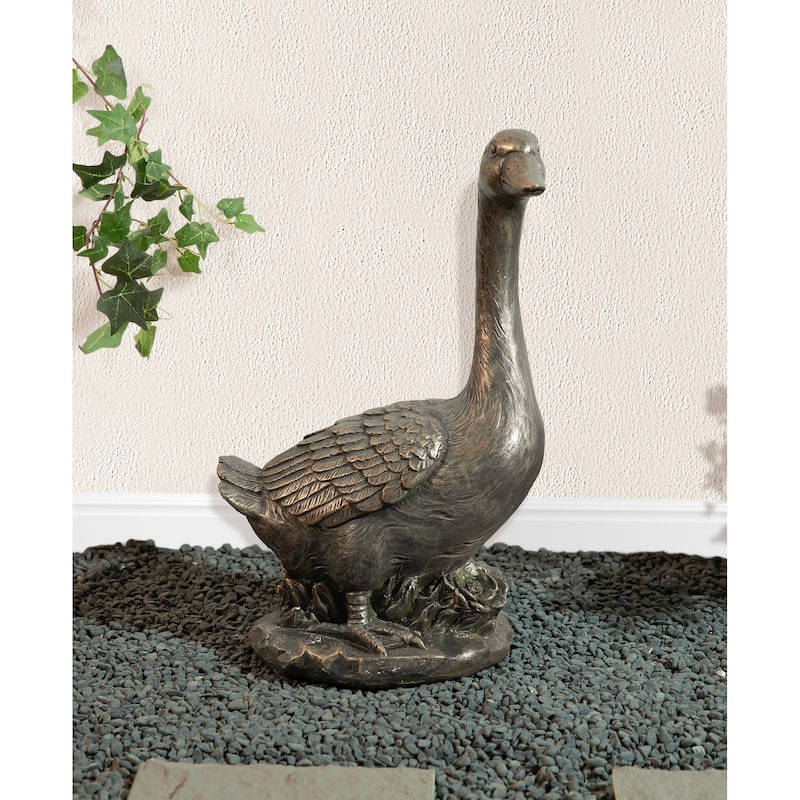 Glitzhome 20"H MGO Faux Bronze / White Goose Garden Statue