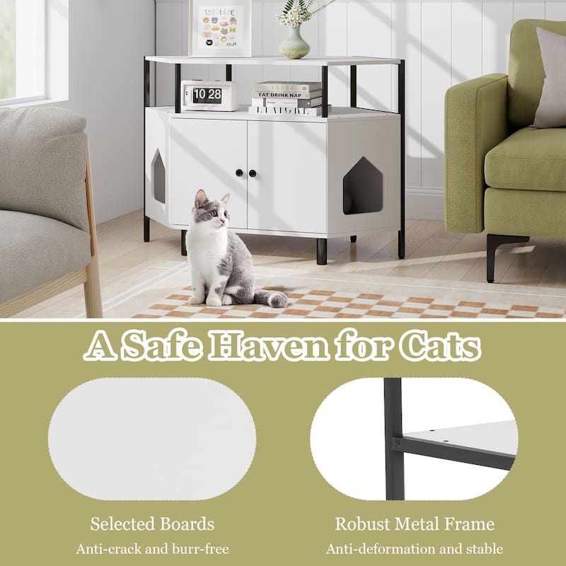 Corner Cat Litter Box Enclosure with Open Shelf 2 Entrances and Metal Legs - 41.5" x 20" x 29"