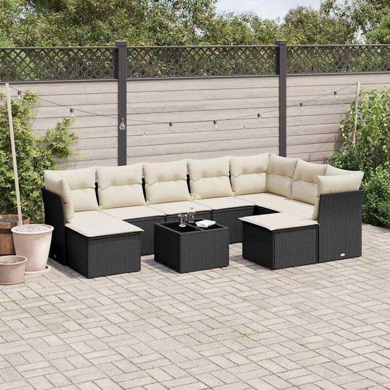 vidaXL Garden Sofa Set Black - 21.7 x 21.7 x 14.6 - Black and cream Large With table