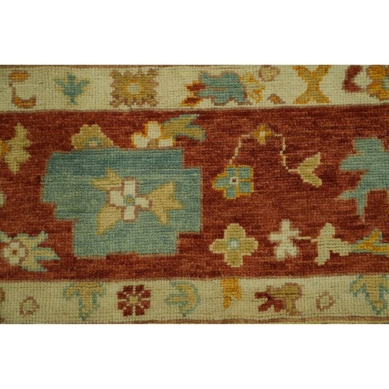 Handmade Blue Oushak Vegetable Dye Area Rug, Medallion Geometric Carpet - 13' 5'' X 10' 2''