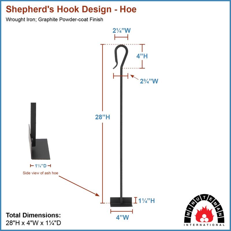 Achla Designs Shepherd's Hook Fireplace Ash Hoe Tool, 28 Inch Tall, Graphite Finish