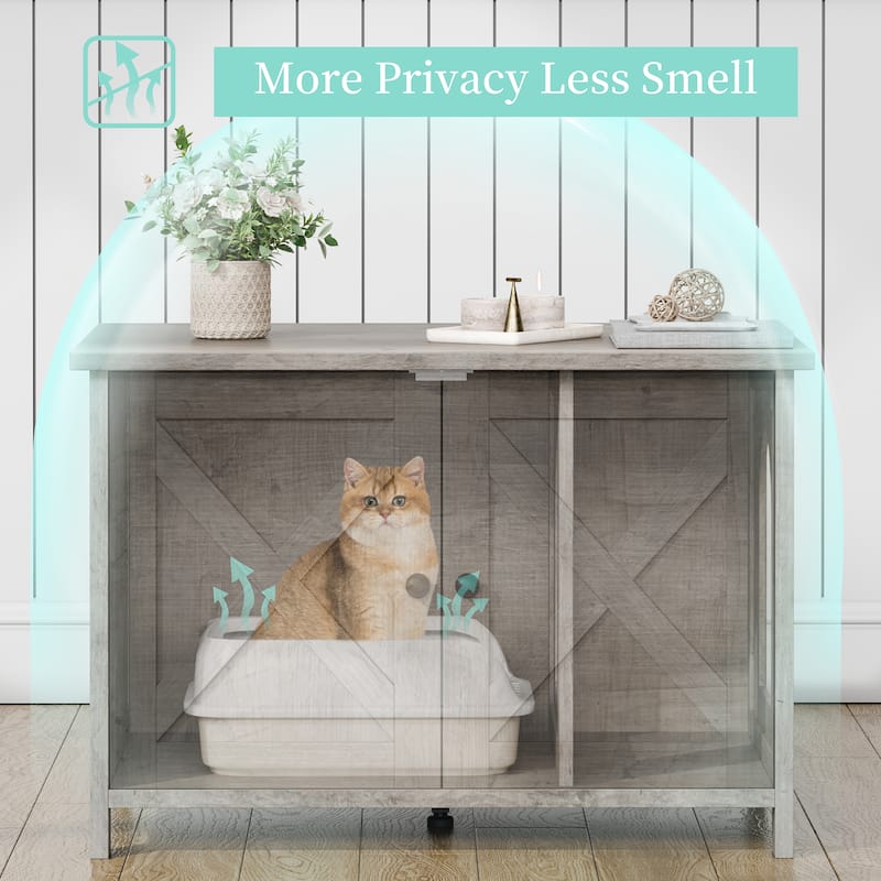 Modern Cat Cage Cabinet with Litter Box Enclosure, Multi-Functional Pet Furniture