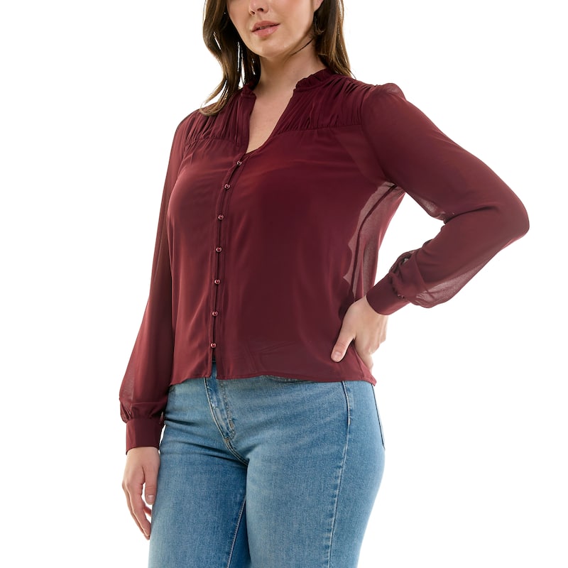 Nicole Miller Ruffle Long Sleeve Blouse - S