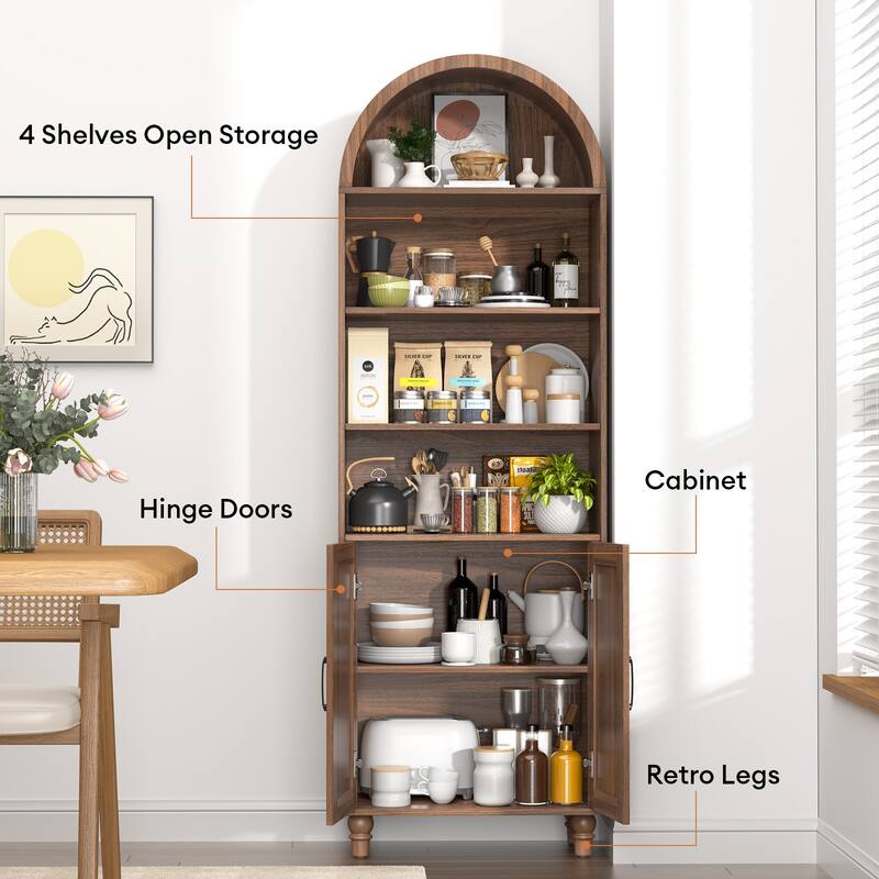 Meyreso 71" Tall Arch Bookcase with Storage,6 Tier Book Shelf Organizer Arched Cabinet