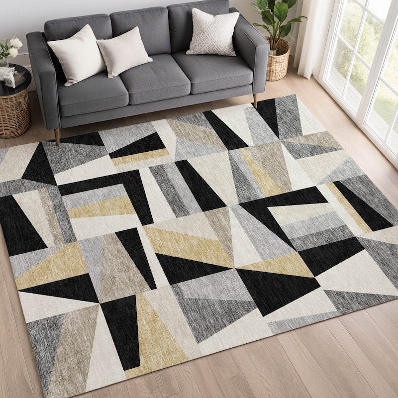 Machine Washable Indoor/ Outdoor Contemporry Mosaic Chantille Rug