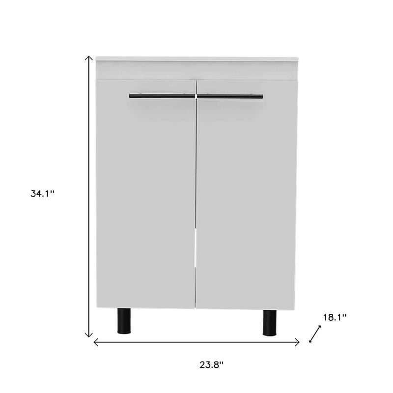 HomeRoots 24" White Wood Freestanding Double Door Bathroom Vanity With Sink - 23.80 in. x 34.10 in. x 18.10 in.