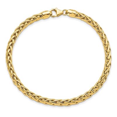 Curata 14k Yellow Gold Hollow Fancy Lobster Closure Polished Wheat Chain Bracelet 8.5 Inch