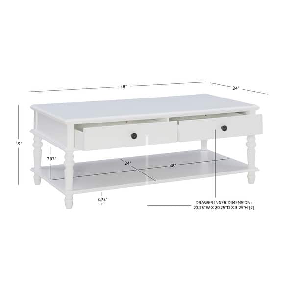 Linon Jowin White Wood 2 Drawer Coffee Table