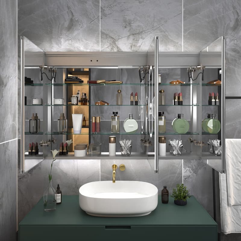 Modland Recessed Smart Mirror Cabinet 24-48x32" with Lights, Anti-Fog, Outlet & Magnifier - Adjustable Shelves