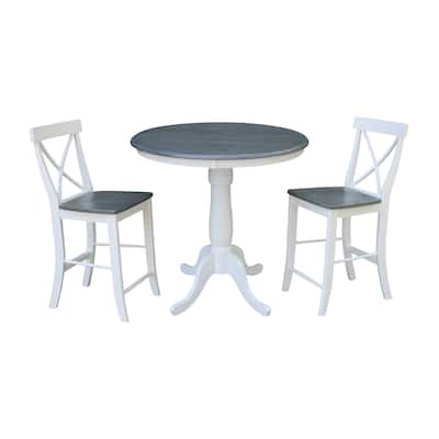 36" Round Pedestal Gathering Height Table With X-Back Counter Height Stools