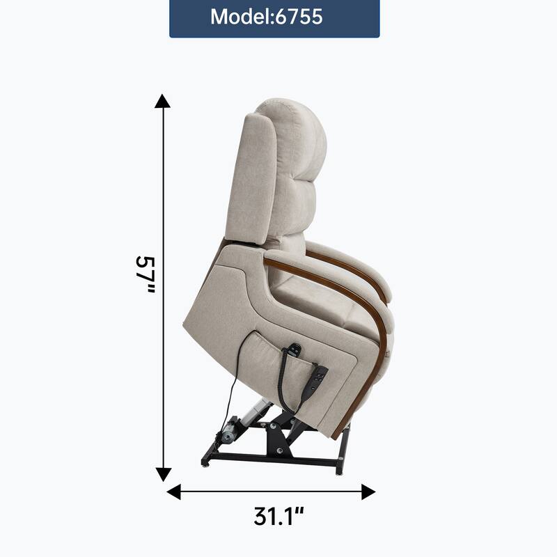 Chenille Power Lift Recliner Chair with Heat & Massage, Infinite Position Electric Recliner with Wood Armrests & Side Pockets