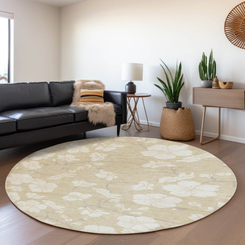 Premium Washable Super Soft Modern Floral Mayfield Rug - Beige - 8' x 8'