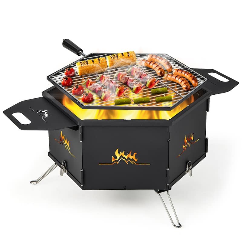 Costway Portable Charcoal Grill Stove with Rotatable Grill Foldable - See Details - Steel