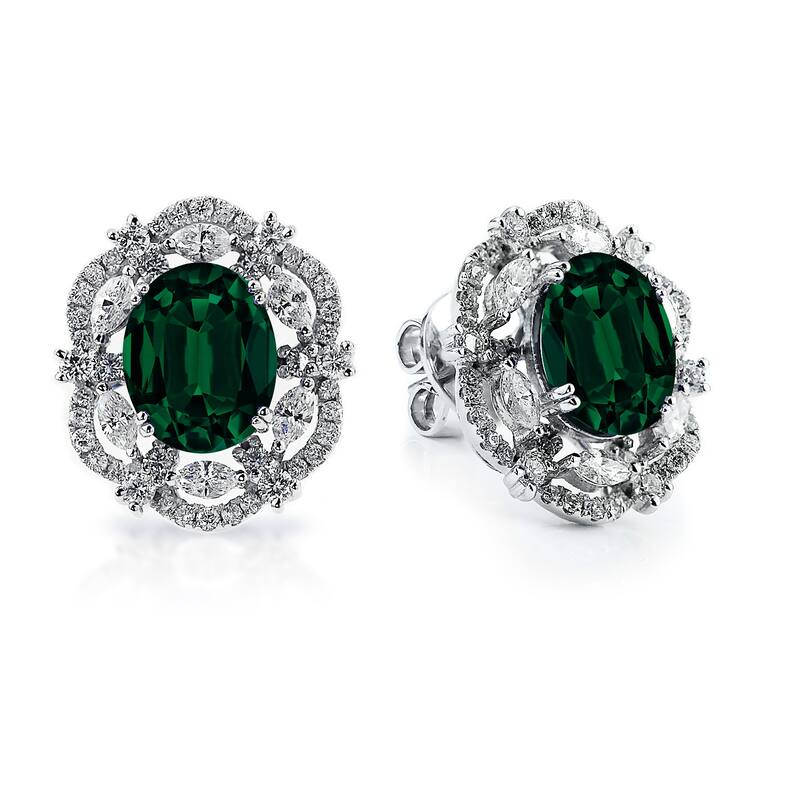 Auriya 4 9/10ct Fancy Oval-cut Emerald Halo Diamond Stud Earrings 1 3/4ctw 18k Gold