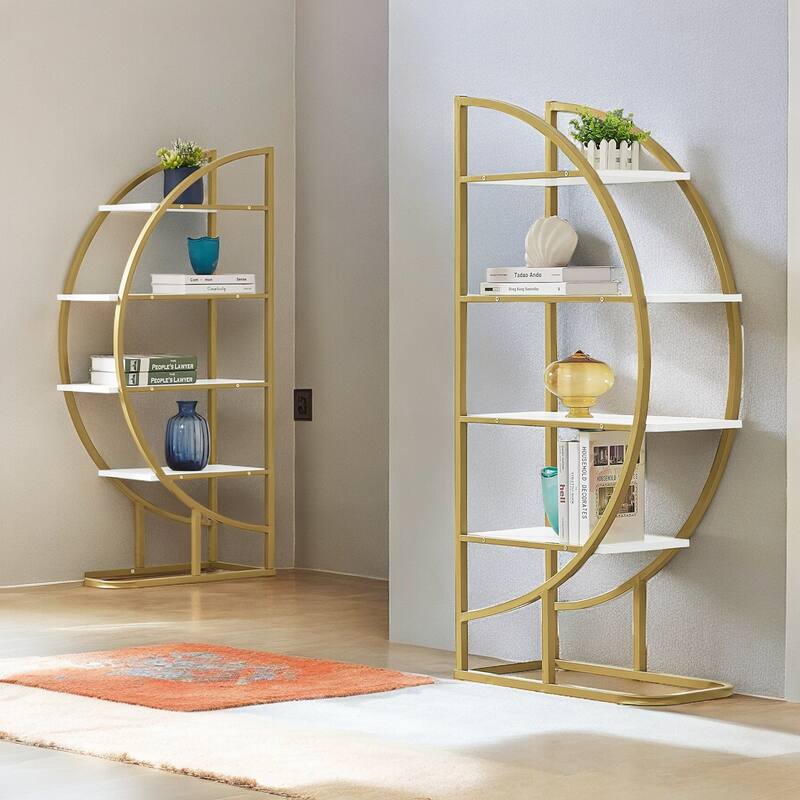 4-Tiers Bookshelf with Metal Frame and MDF Board - Gold
