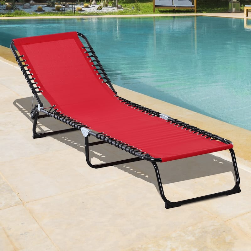 Outsunny Outdoor Folding Chaise Lounge Chair Portable Lightweight Reclining Garden with 4-Position Adjustable Backrest - Wine Red