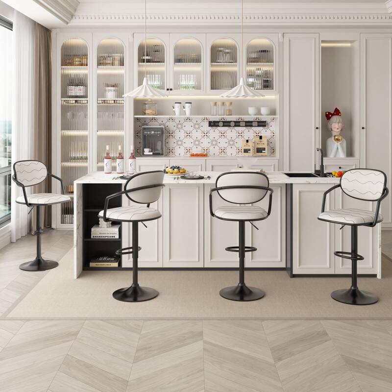 Swivel Bar Stool Set PU Leather Barstools Height Adjustable Counter Stools Bar Chairs For Home Bar Kitchen Dining Room