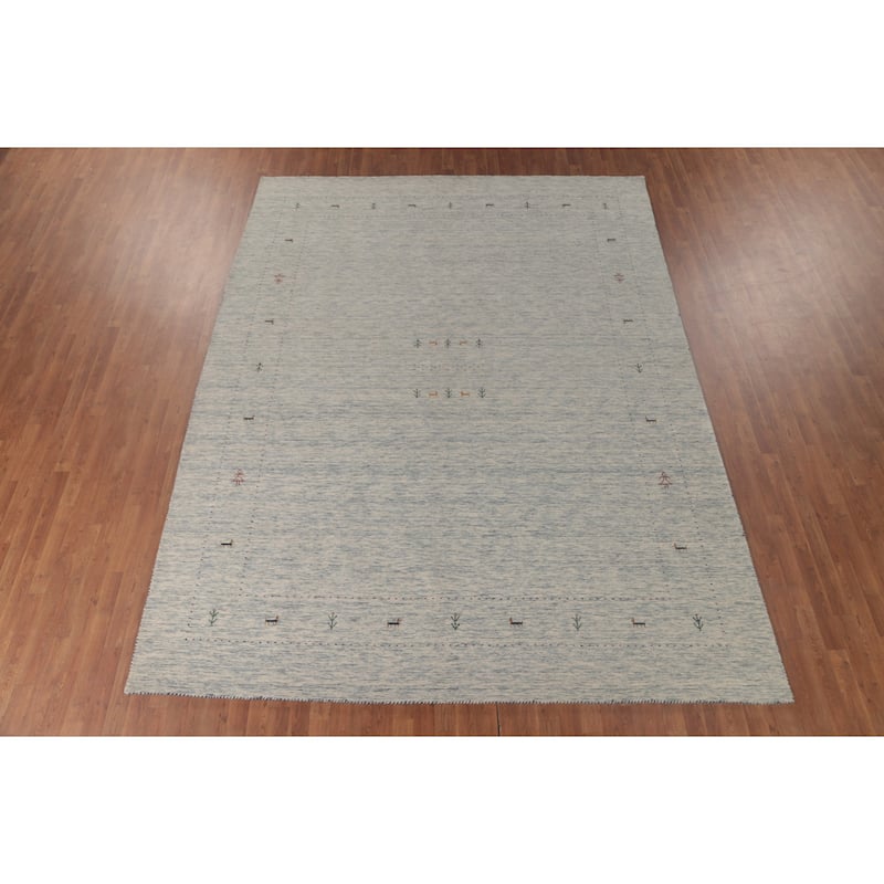 Tribal Beige Gabbeh Area Rug Hand-Knotted Wool Carpet - 9'0"x 11'7"