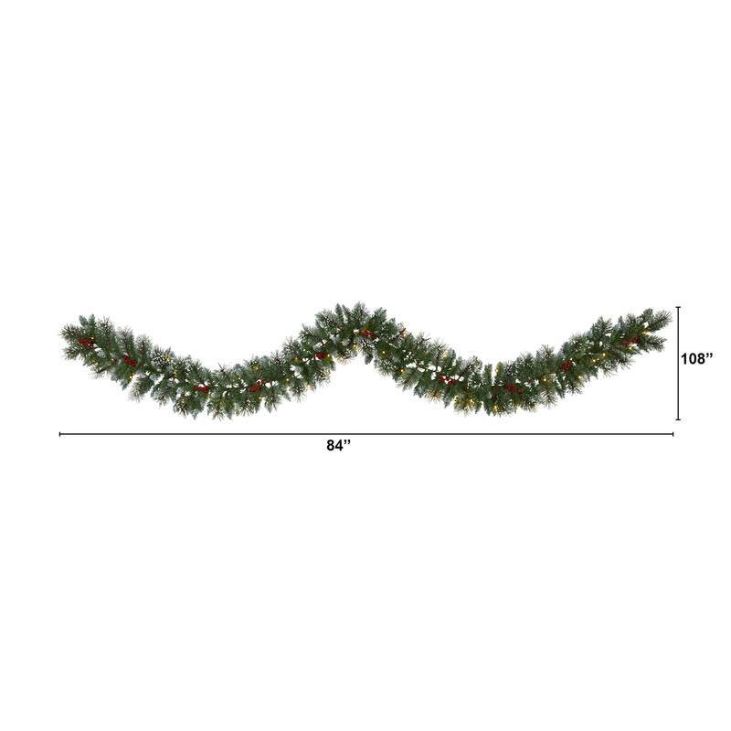 9Ft Artificial Garland with Lights & Berries - Holiday Pine Decor for Mantle, Stairs & More - 108