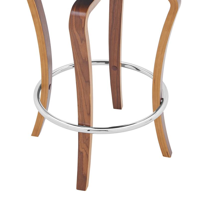 Grey Faux Leather Walnut Wood Swivel Bar Chair with Full Back and Footrest - 20” D x 19” W x 39” H
