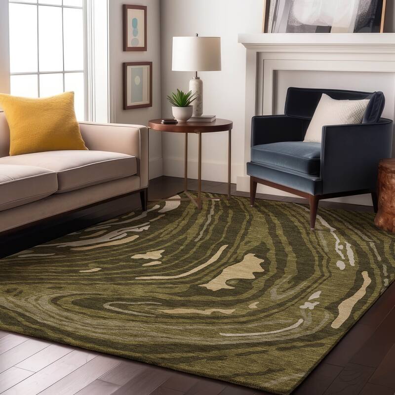 Premium Washable Super Soft Abstract Contemporary Mayfield Rug - Olive - 2'6" x 3'10"