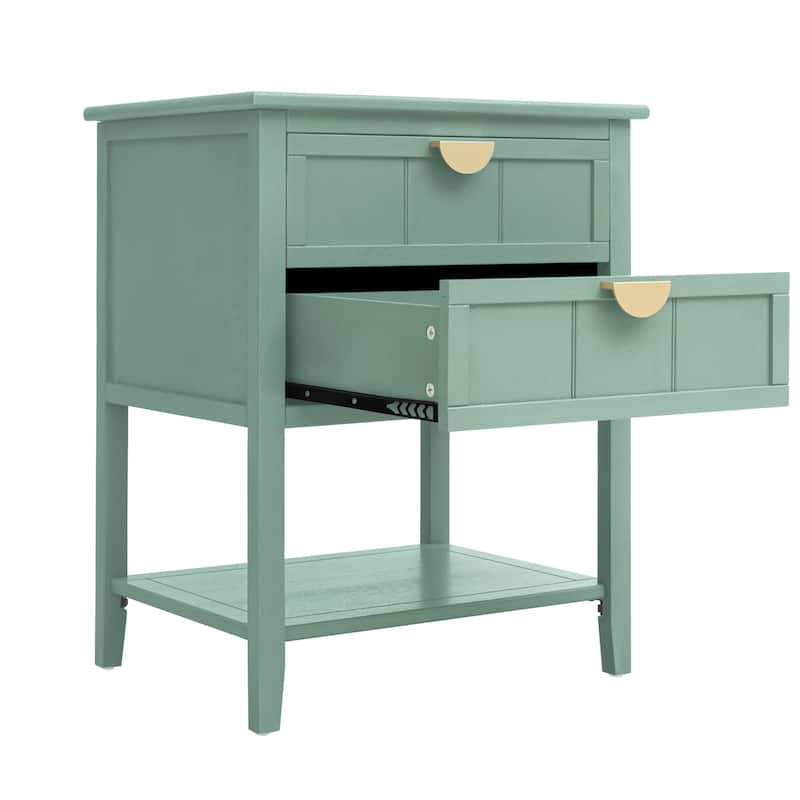 2 Drawer Side Table,American Style,End Table,Suitable for Bedroom, Living Room,Study,Light Green