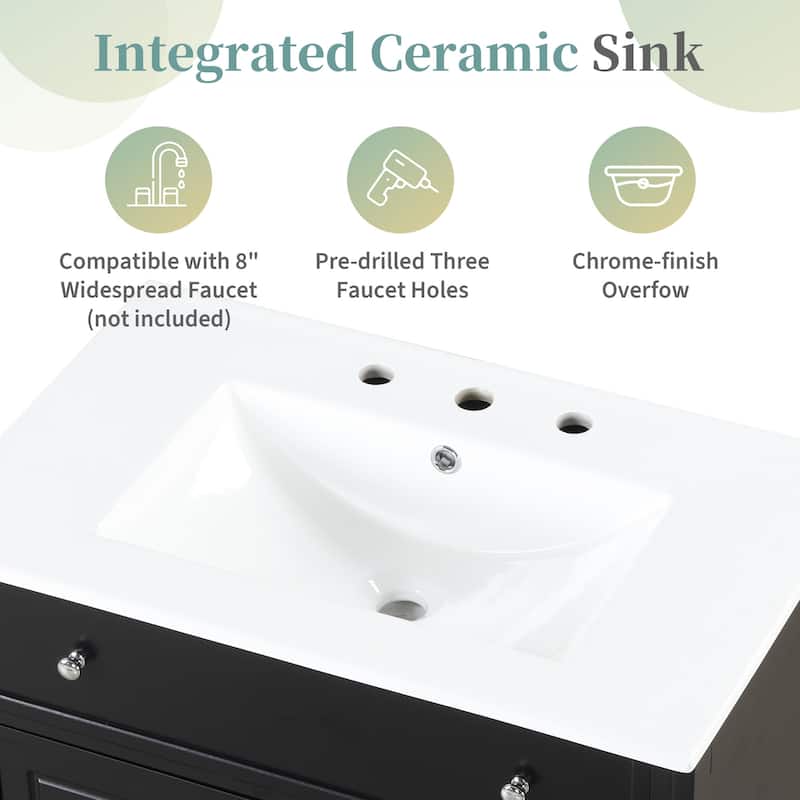 Vanity Cabinet for Bathroom with Sink Top, Door Rack and 2 Drawers