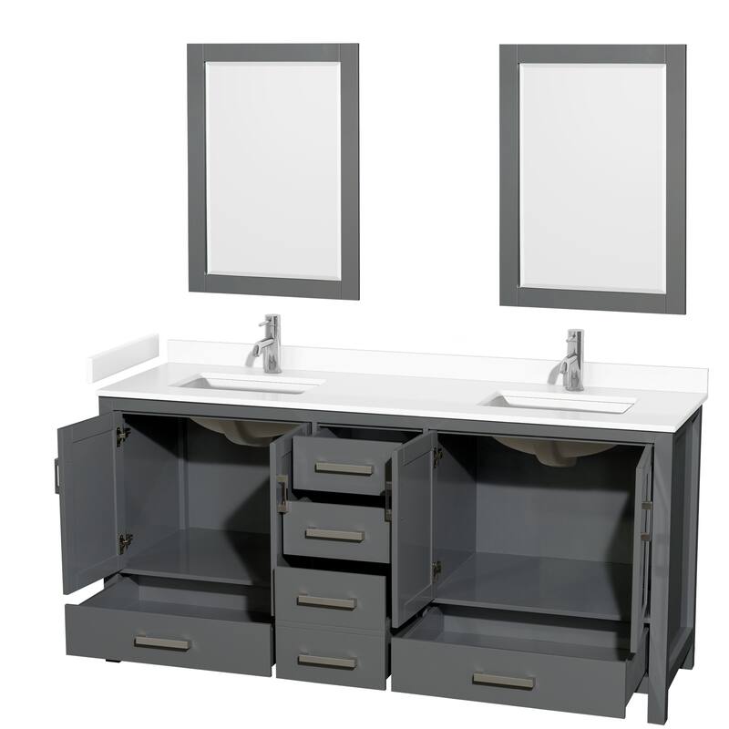 Sheffield Double Bathroom Vanity Set, Cultured Top, 24-Inch Mirrors