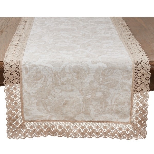 Occasion Gallery Natural 80% Cotton 16 X 120 20% Linen Jacquard Lace Trim Table Runner 