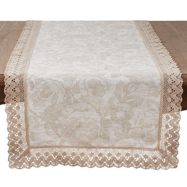Occasion Gallery Natural 80% Cotton 16 X 120 20% Linen Jacquard Lace Trim Table Runner Occasion Gallery Natural 80% Cotton 16 X 120 20% Linen Jacquard Lace Trim Table Runner