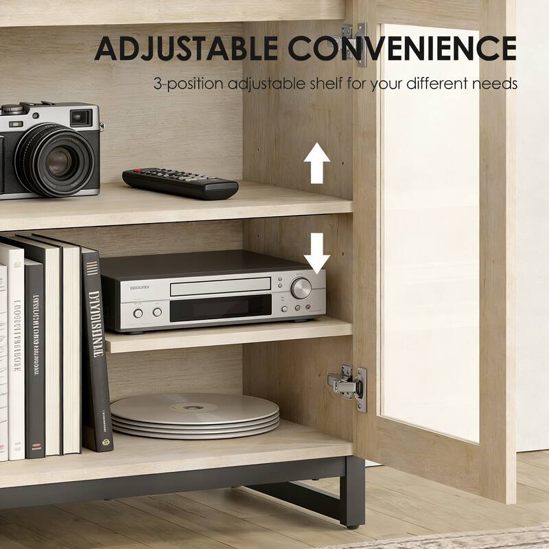 4-in-1 TV Stand for 120" TVs, Modern Console with Glass Doors & 8 Drawers