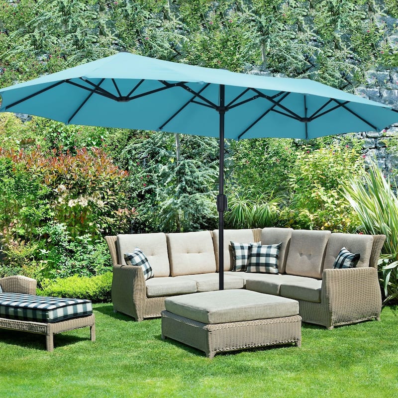 Ainfox 13Ft Large Outdoor Patio Umbrella with Crank With Base - Blue-NoBase