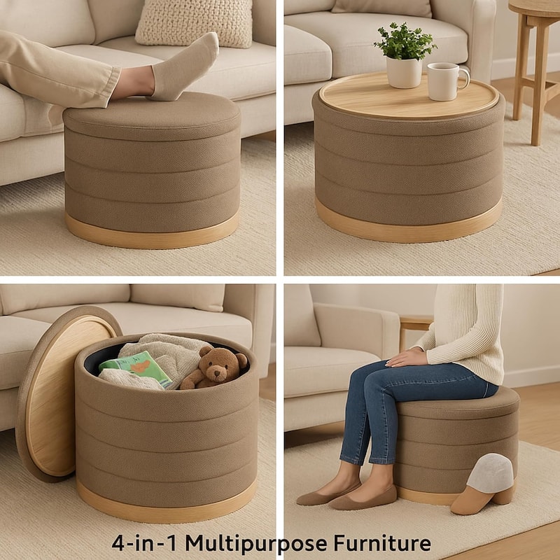 Modern Linen Storage Ottoman with Hidden Storage and Tray Top