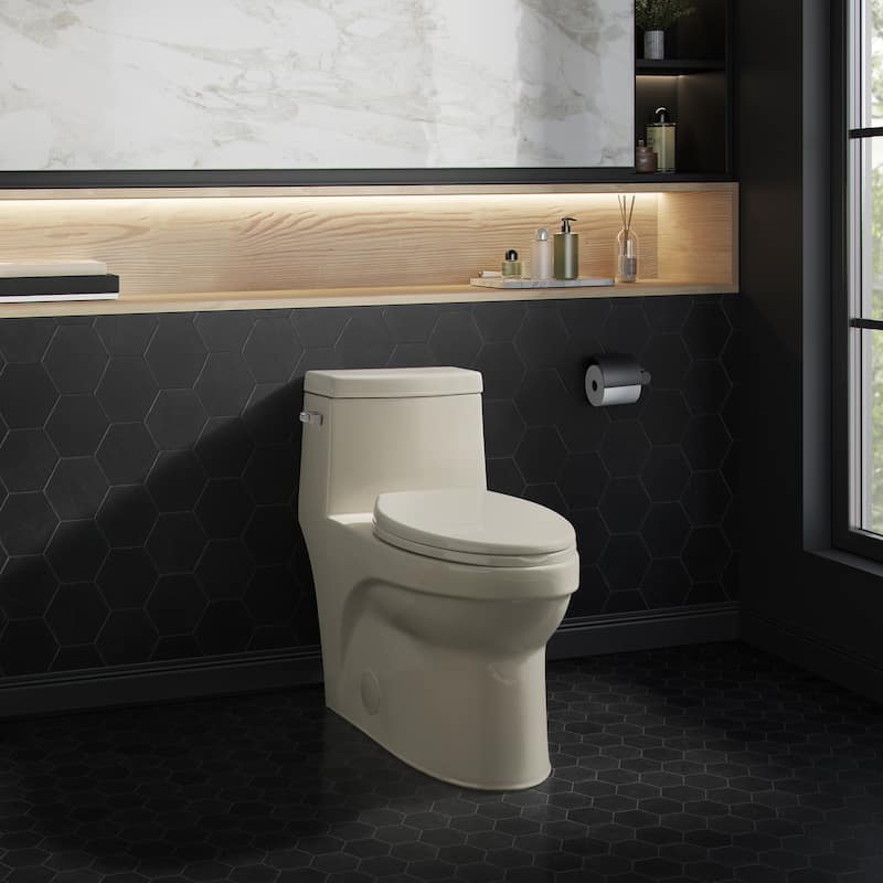 Tours One Piece Elongated Left Side Flush Handle Toilet 1.28 Gpf In Bisque - 29.2" x 14.95" 28.4"