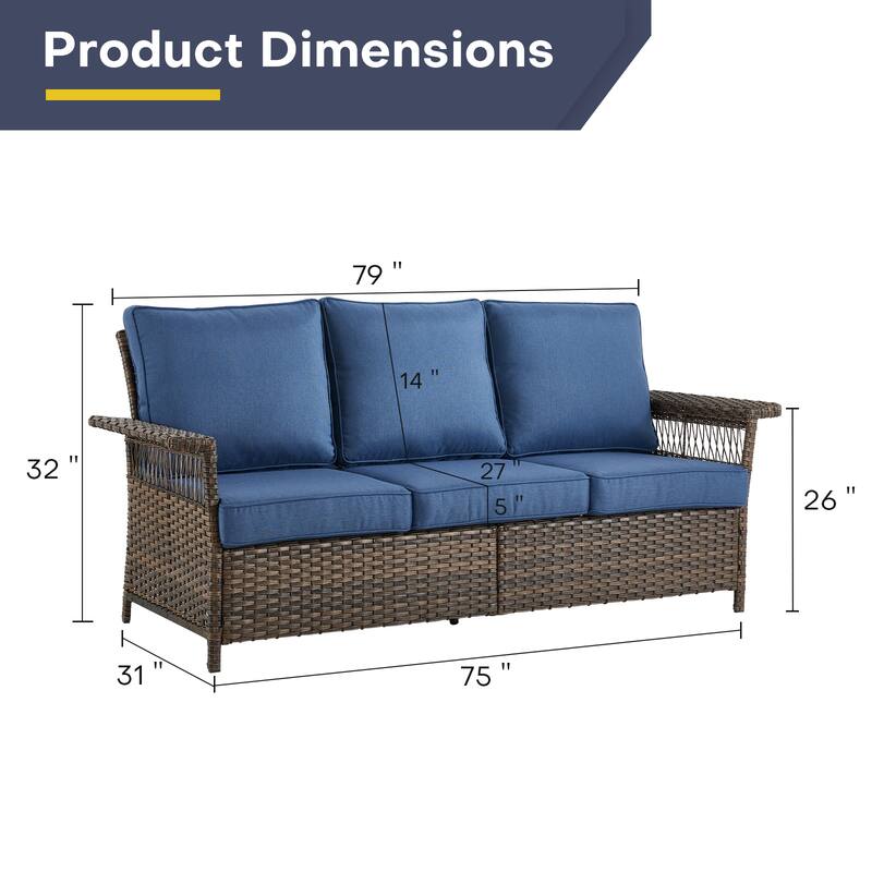 Gymojoy 3-Seat Patio Wicker Sofa Outdoor Rattan Couch
