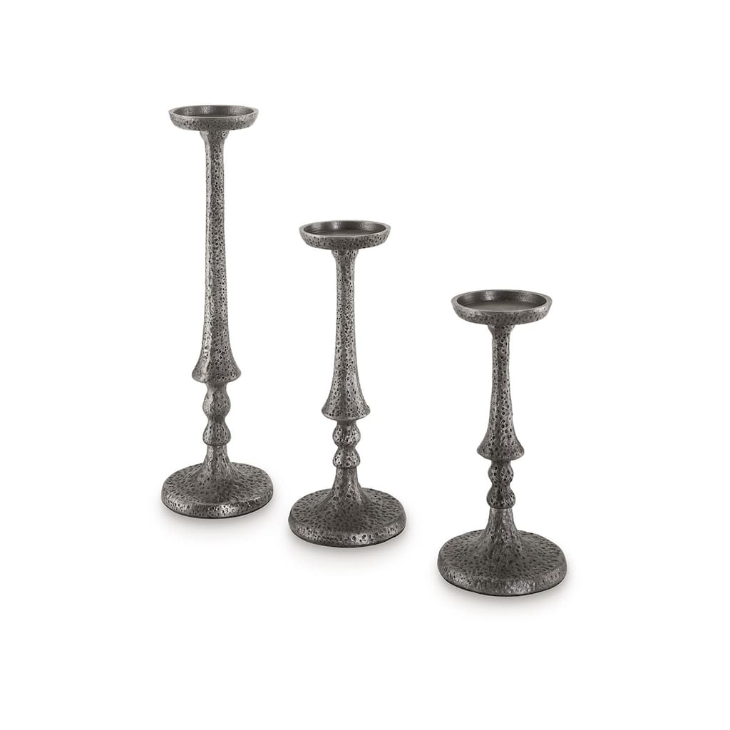 Ishika Candle Holder Set of 3, Cast Aluminium, Antique Pewter Gray Finish