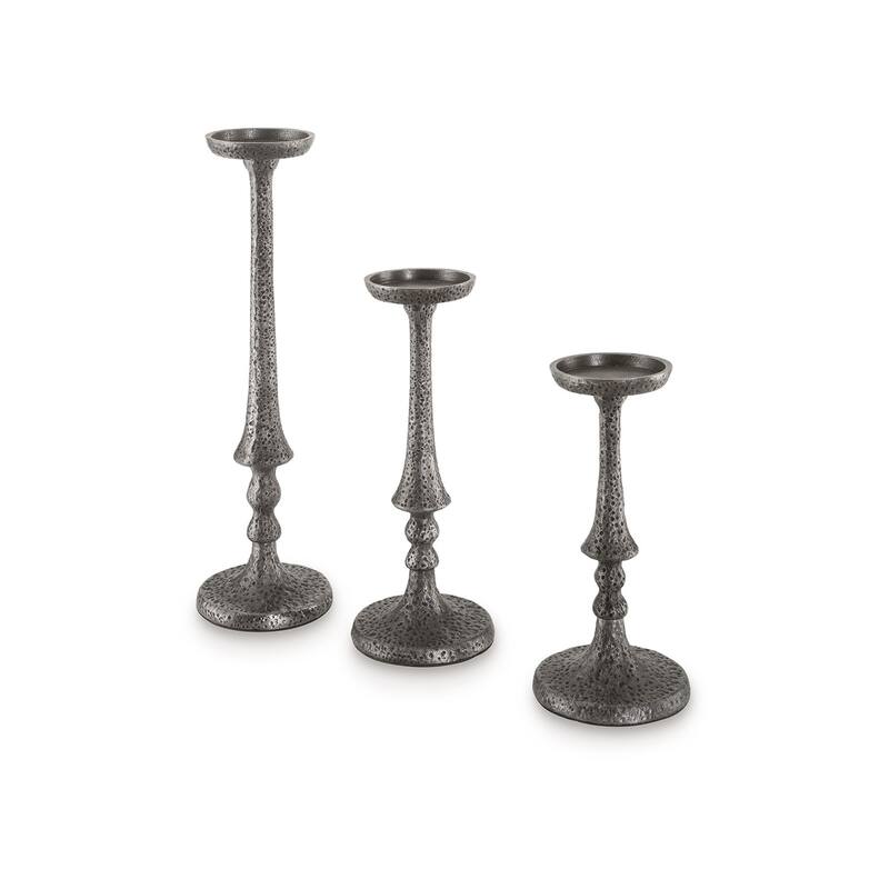 Ishika Candle Holder Set of 3, Cast Aluminium, Antique Pewter Gray Finish