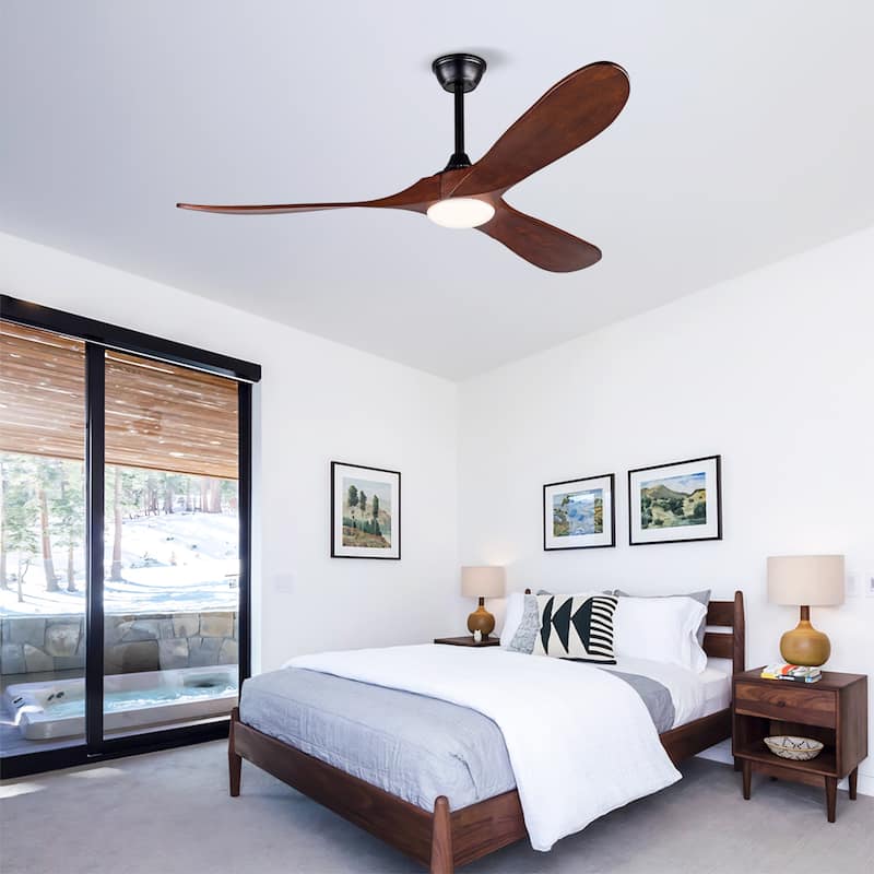 52 Inch Black Ceiling Fans With lights and Remote Control,18W Led Light, 3 Solid Wood Blades