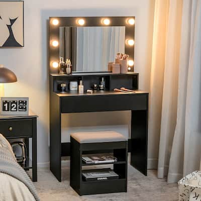 Costway Vanity Table Set with Lighted Mirror 8 LED Bulbs Large Drawer - See Details