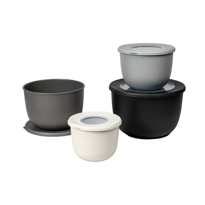 Stackable Mixing Bowls with Lids, Taupe, Set of 4