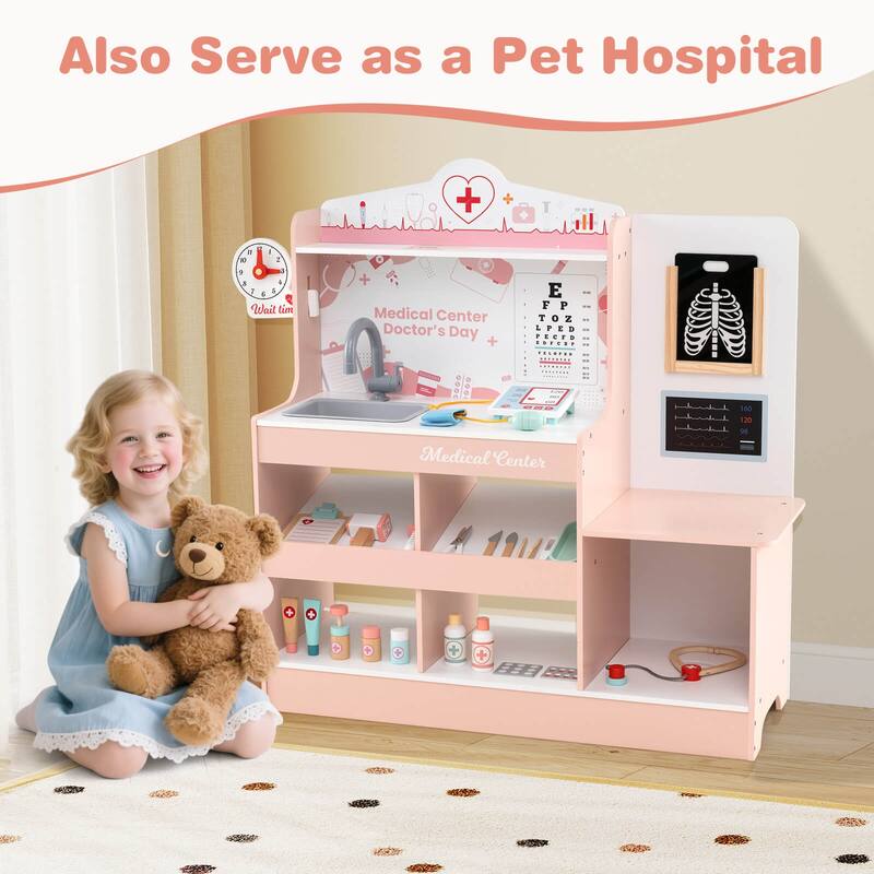 Honeyjoy Wooden Doctor Play Set with Clock Sink Eye Chart ECG Monitor - See Details