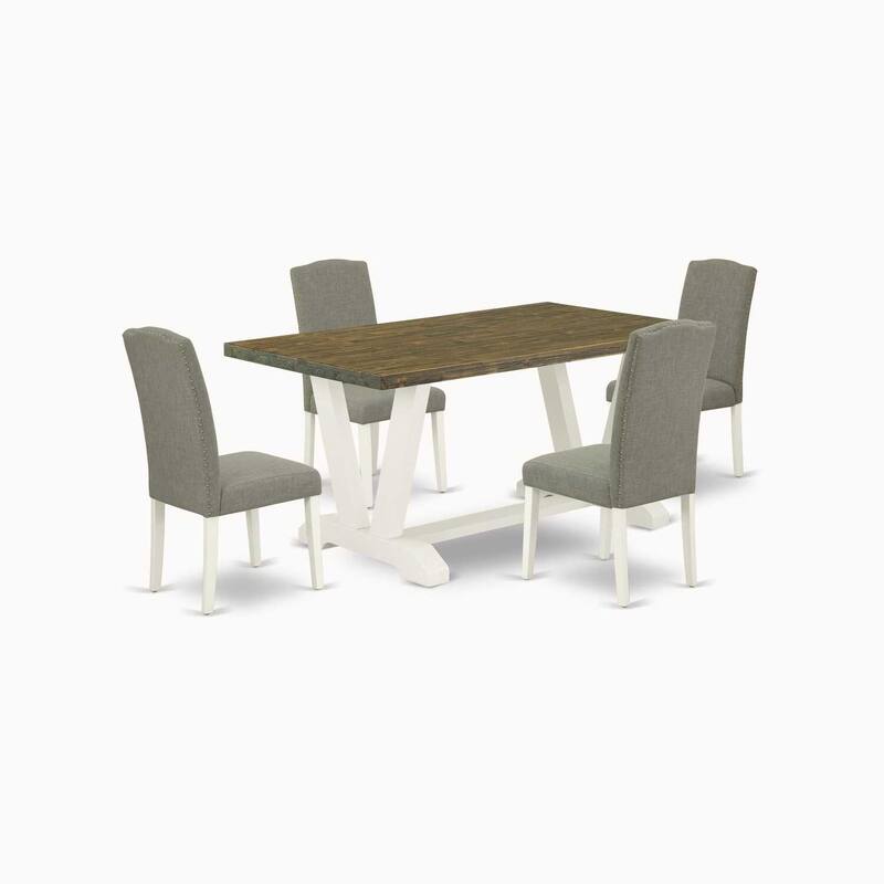 5-Piece Distressed Jacobean Finish Solid Wood Top Dining Table with 4 Parson Chair with