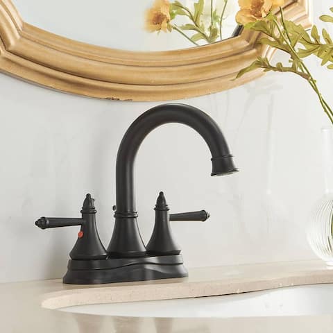 Centerset Bathroom Faucet With Drain Assembly 2 Handles Bathroom Sink Faucet 2 Holes Modern Vanity Basin RV 4-Inches Taps