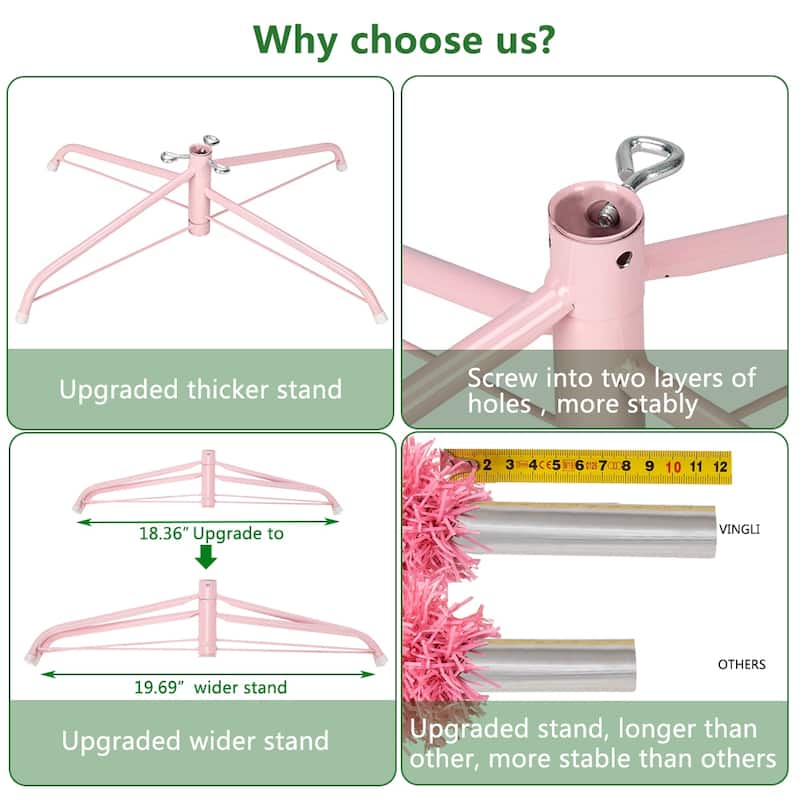 6 Foot Pink Artificial Christmas Tree with 1000 PVC Tips and Durable Metal Tree Stand Included - 6-Feet